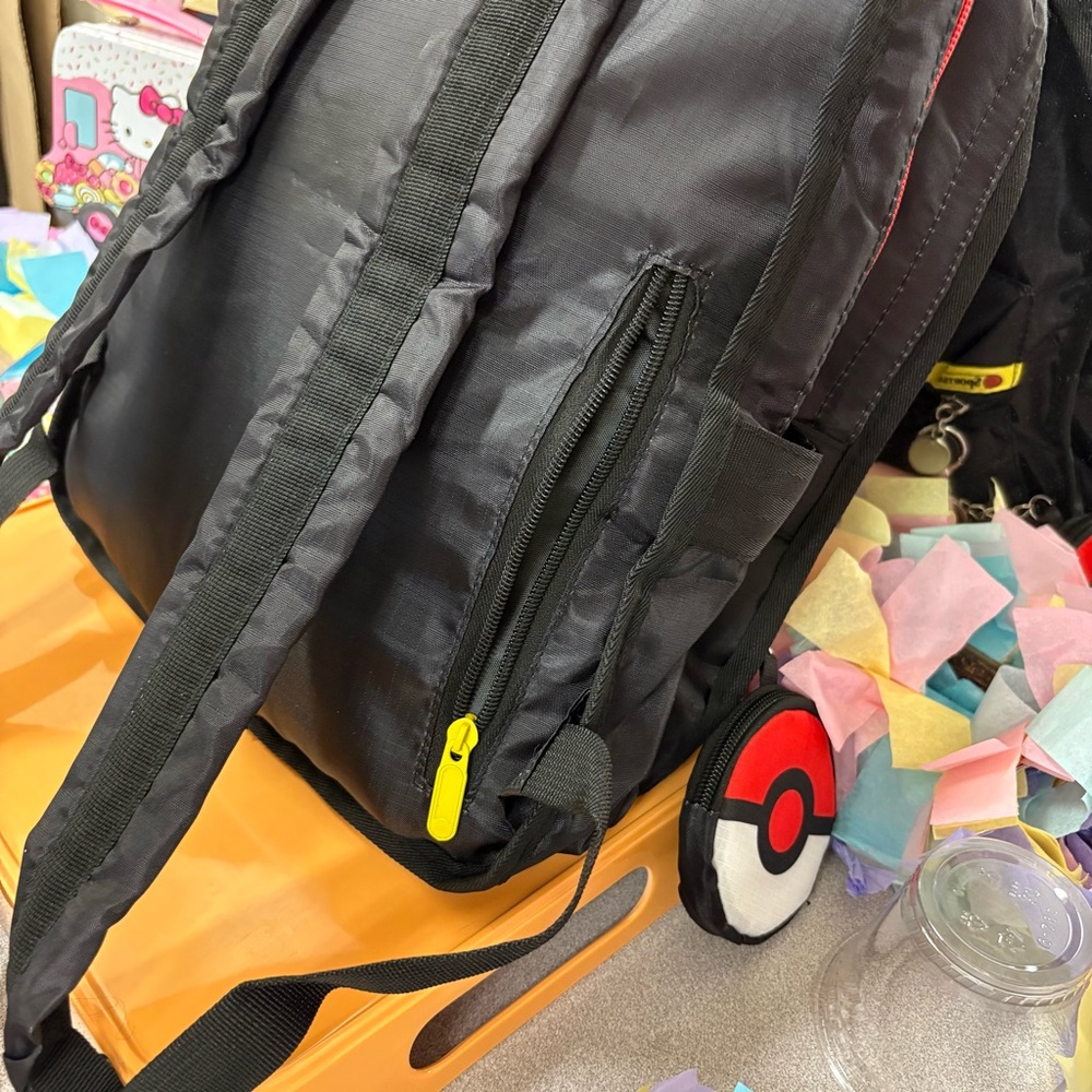 Pikachu Black Backpack with Red Poke Ball Charm Coin Pouch - Picture 6 of 13